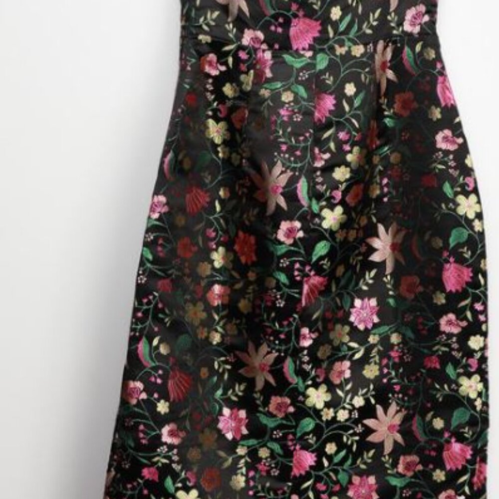 Lulu's Black Strapless Floral Midi Dress with Pink, Yellow & Green Accents - Picture 5 of 9